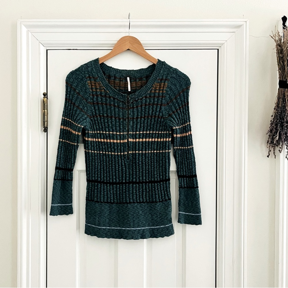 Free People Zip Up V-Neck Crew